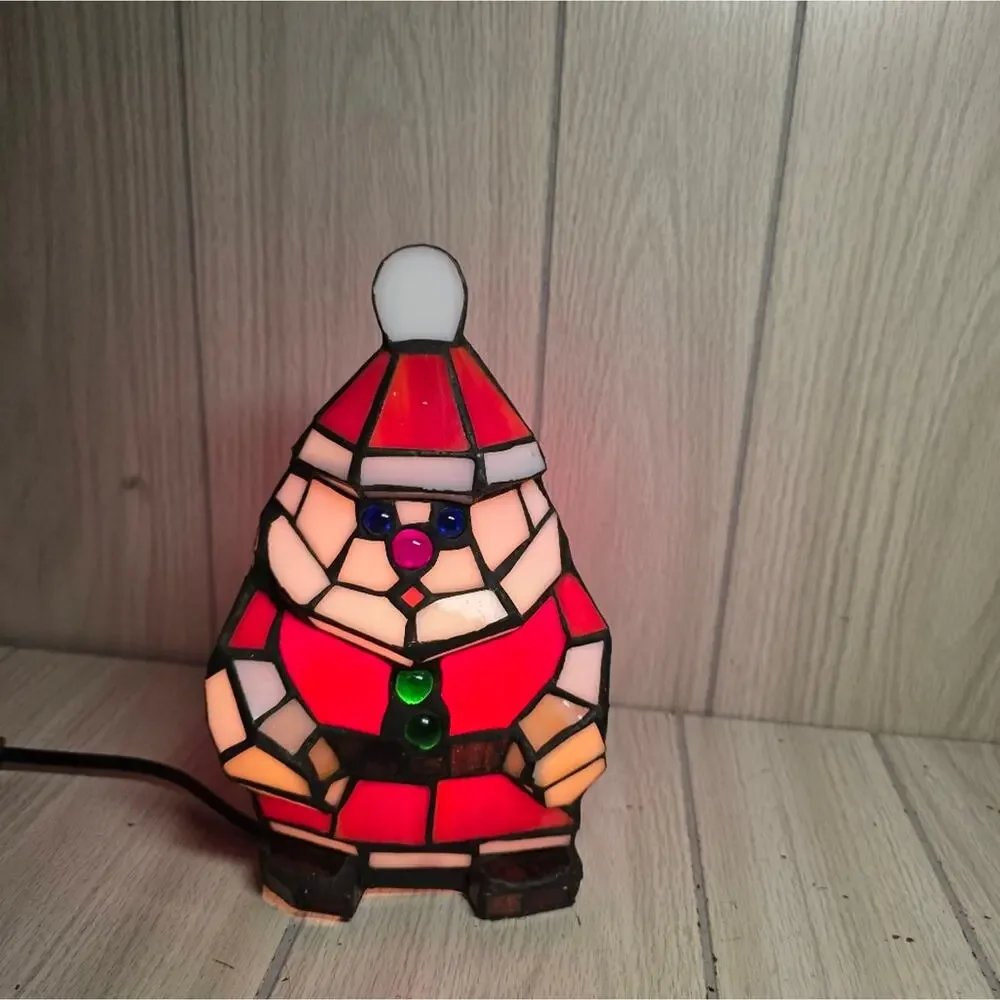 Huntington Santa Claus Tiffany Accent Lamp Stained Glass Christmas Holiday NWB